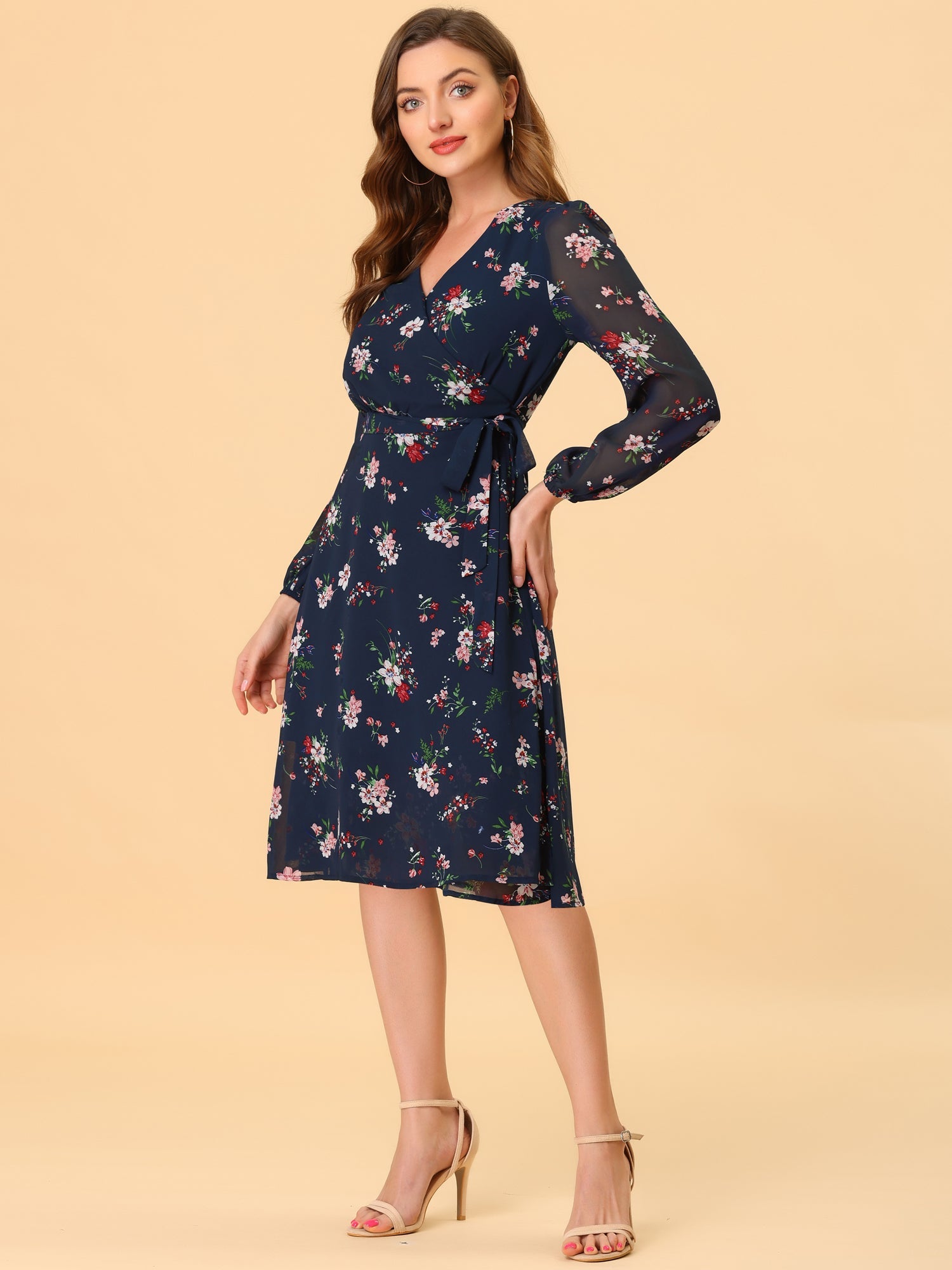 Florivelle - Women’s Wrap V-Neck Floral Midi Dress