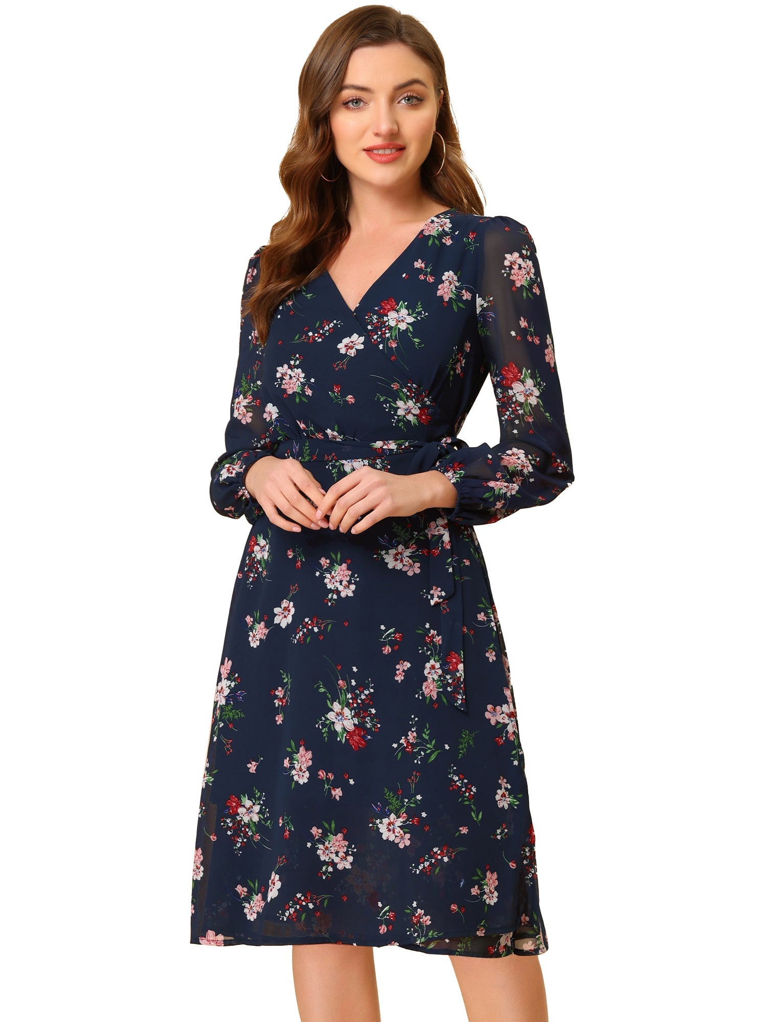 Florivelle - Women’s Wrap V-Neck Floral Midi Dress