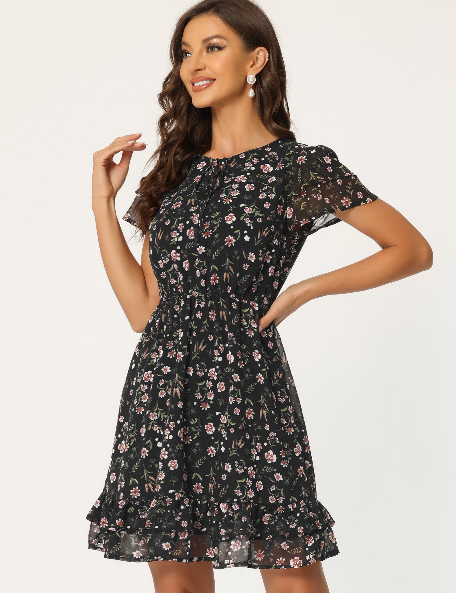 Rufflora - Women’s Floral Ruffle Sleeve Dress