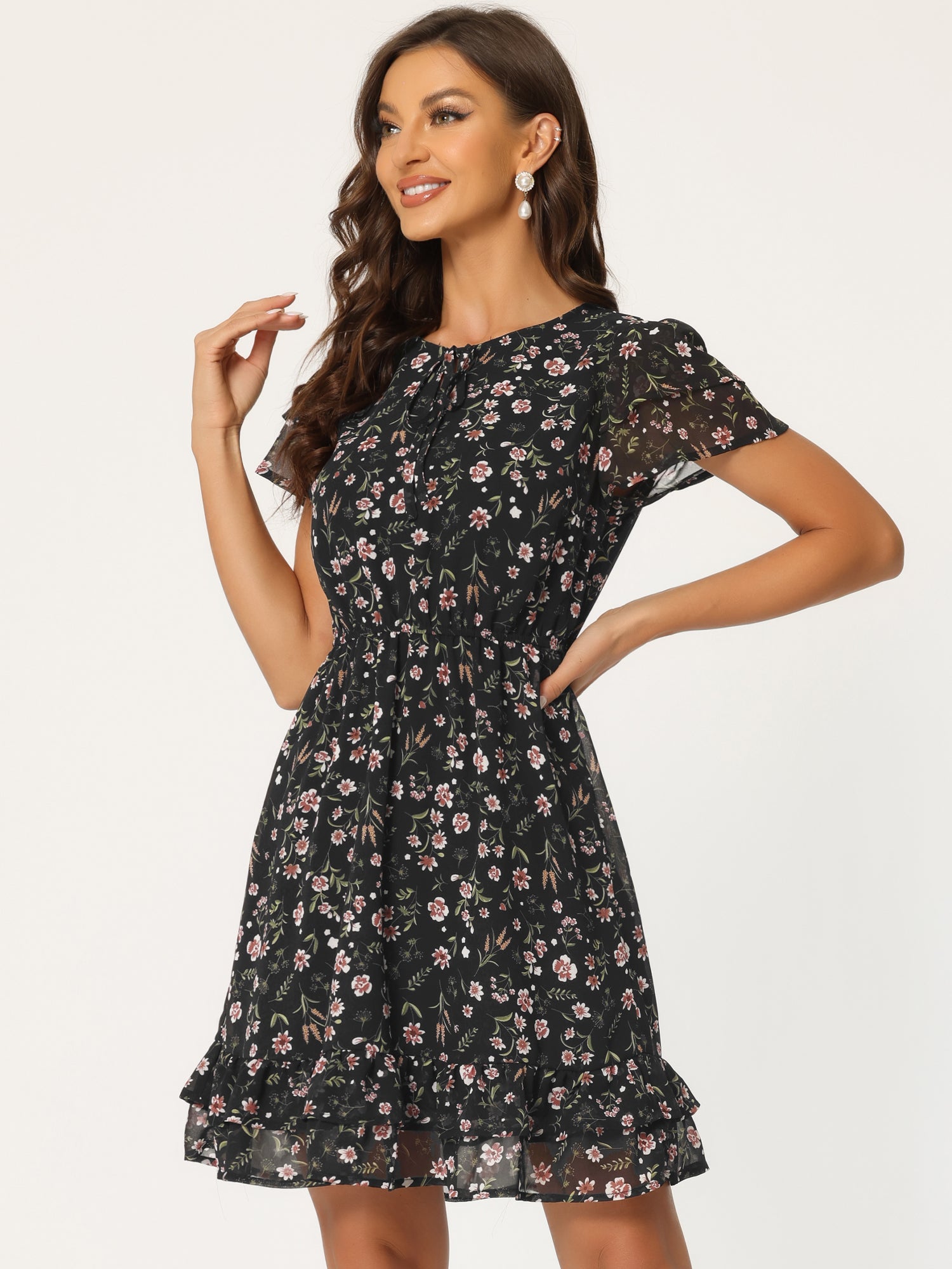 Rufflora - Women’s Floral Ruffle Sleeve Dress