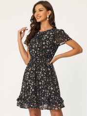 Rufflora - Women’s Floral Ruffle Sleeve Dress