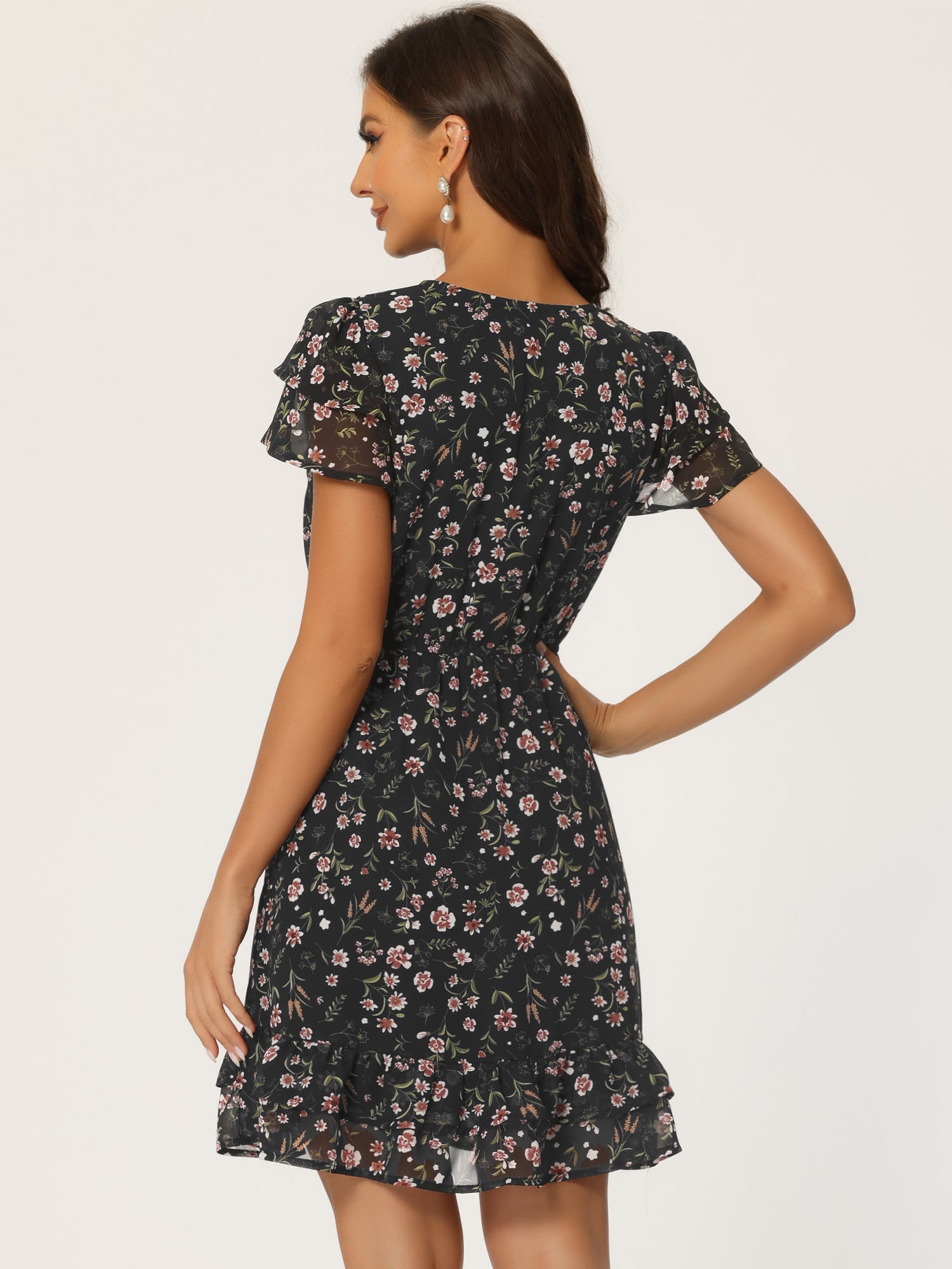 Rufflora - Women’s Floral Ruffle Sleeve Dress