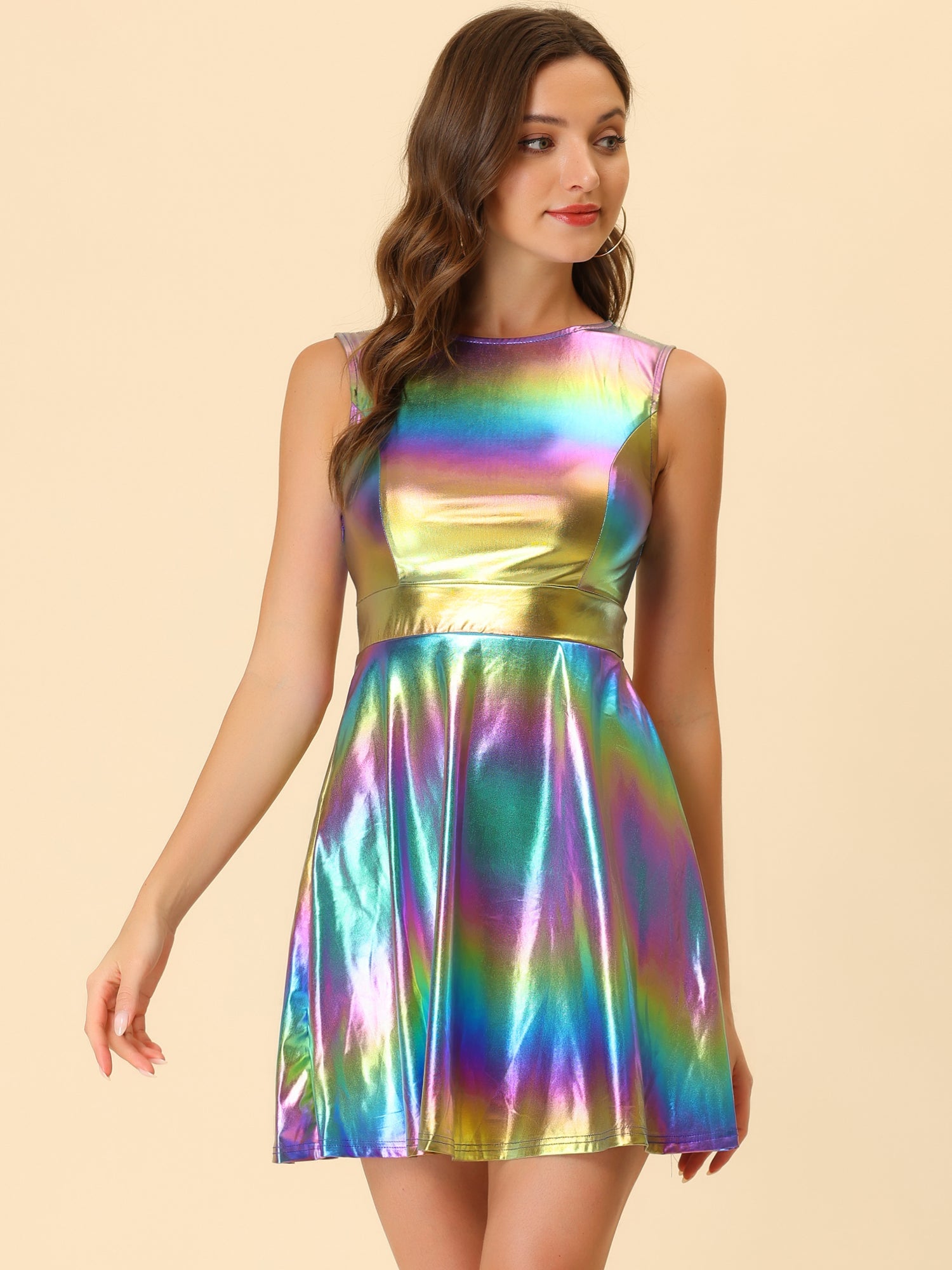Aurexelle – Women’s Metallic High-Waist Sleeveless Dress