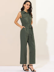 Cotviera - Women’s Button Down Wide Leg Jumpsuit