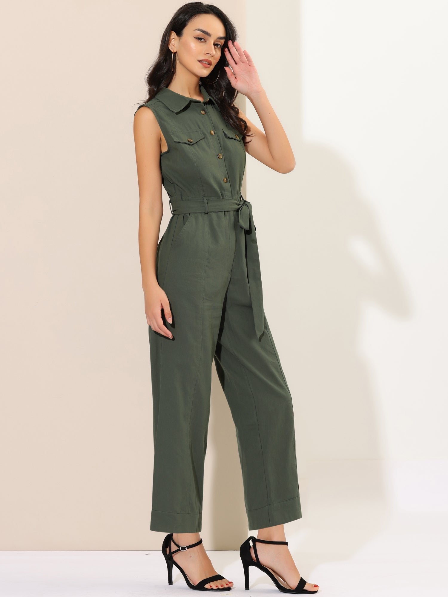 Cotviera - Women’s Button Down Wide Leg Jumpsuit