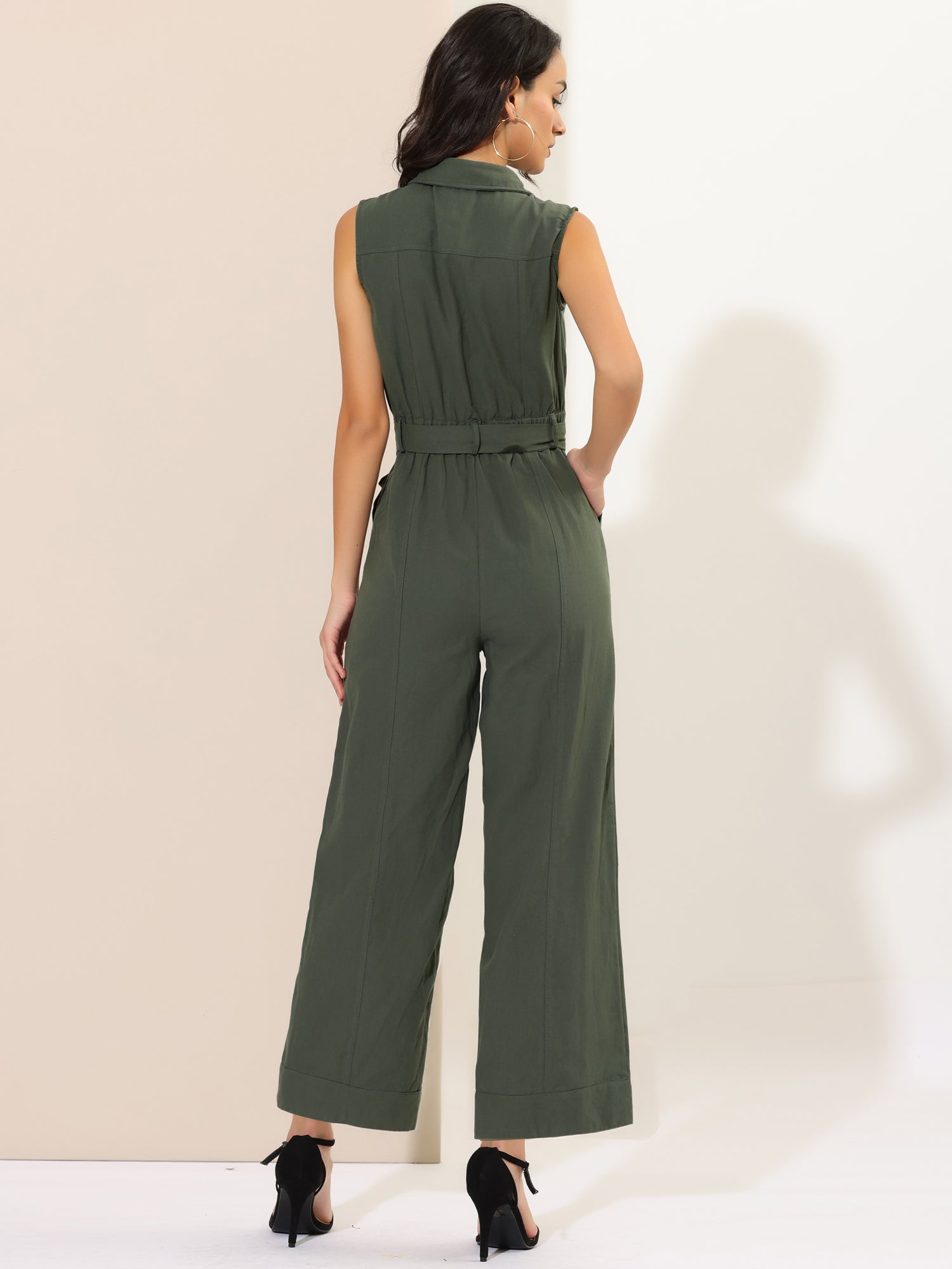 Cotviera - Women’s Button Down Wide Leg Jumpsuit