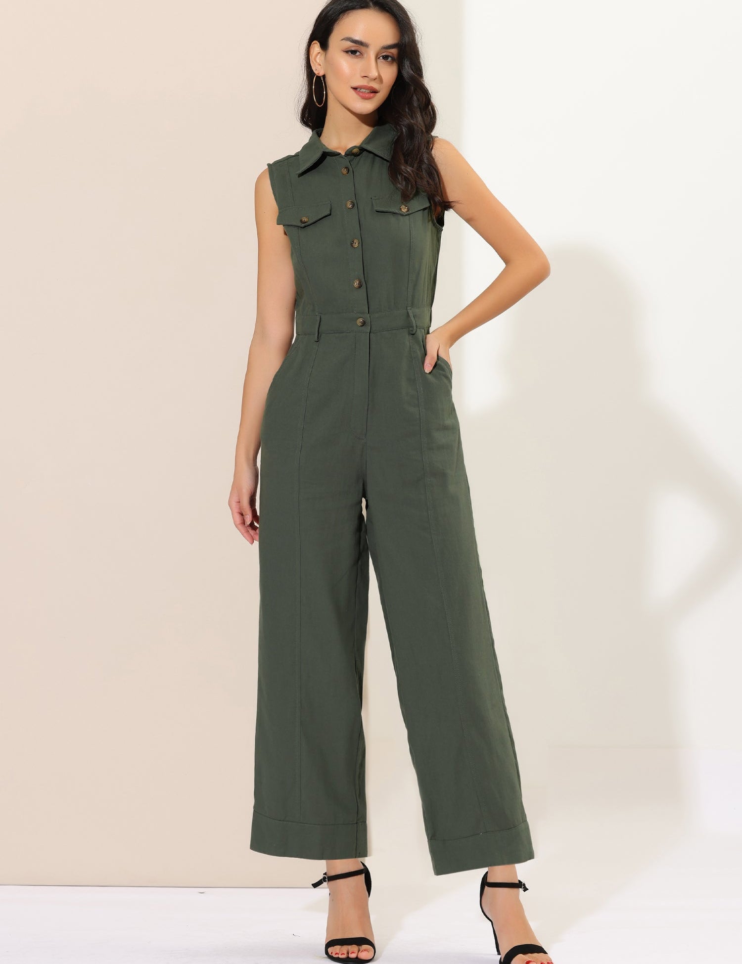Cotviera - Women’s Button Down Wide Leg Jumpsuit