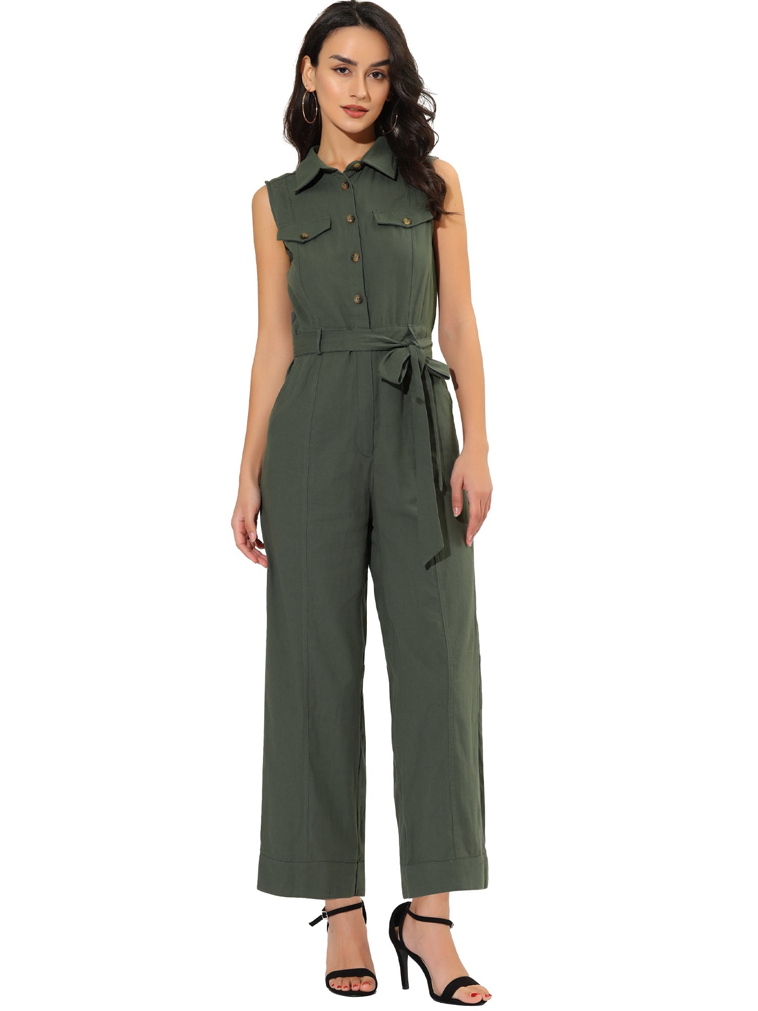 Cotviera - Women’s Button Down Wide Leg Jumpsuit