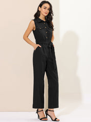 Cotviera - Women’s Button Down Wide Leg Jumpsuit