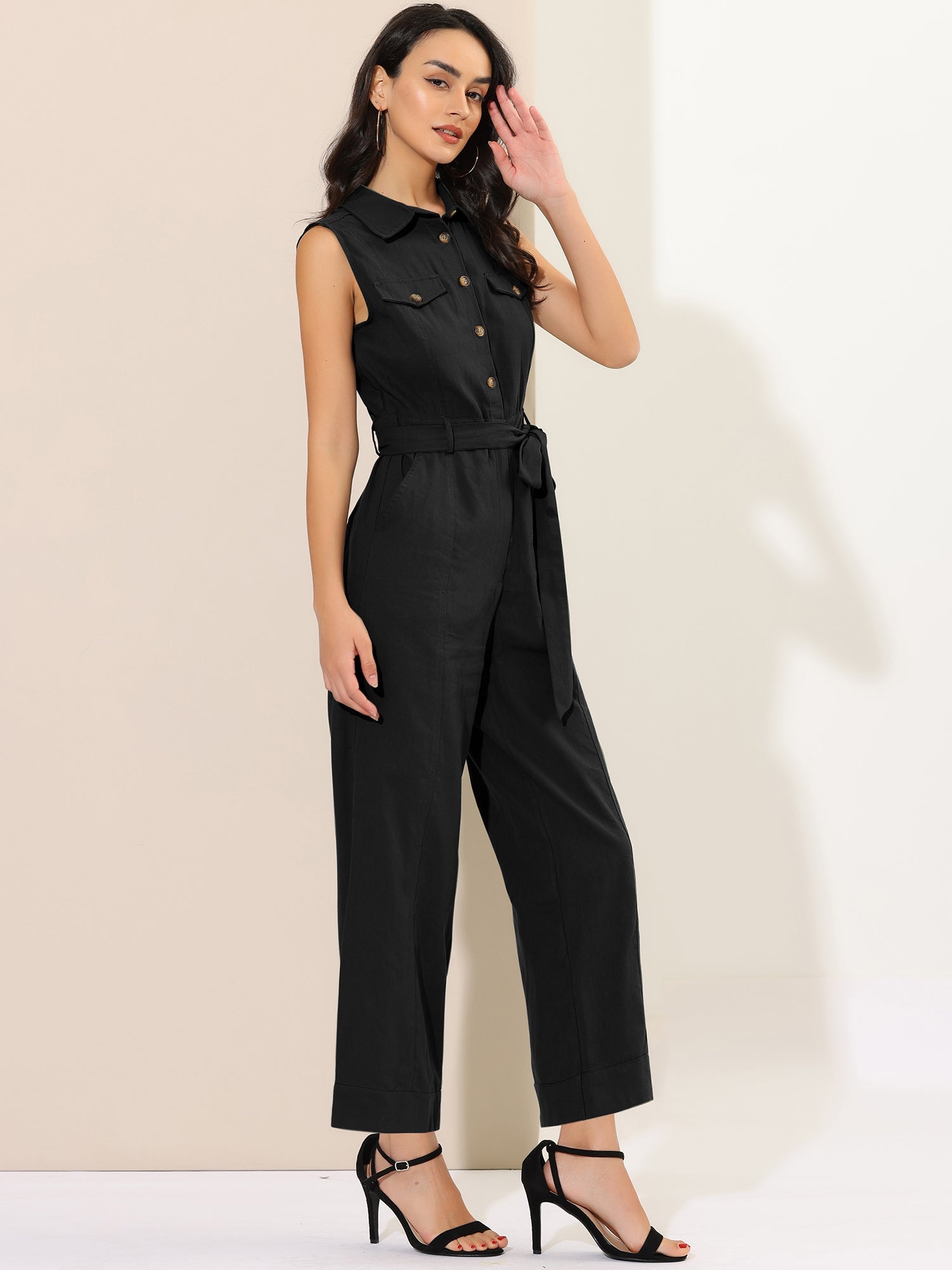 Cotviera - Women’s Button Down Wide Leg Jumpsuit