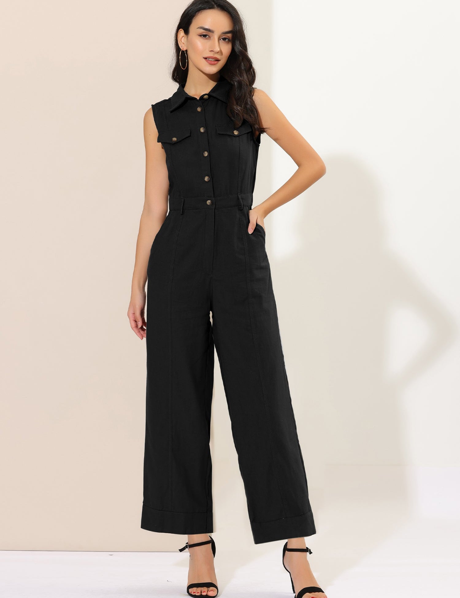 Cotviera - Women’s Button Down Wide Leg Jumpsuit