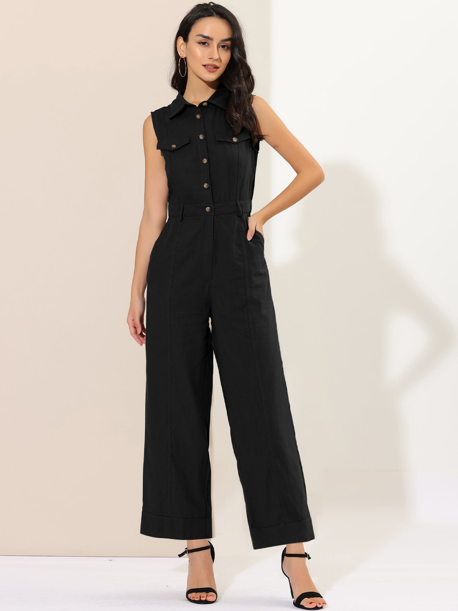 Cotviera - Women’s Button Down Wide Leg Jumpsuit
