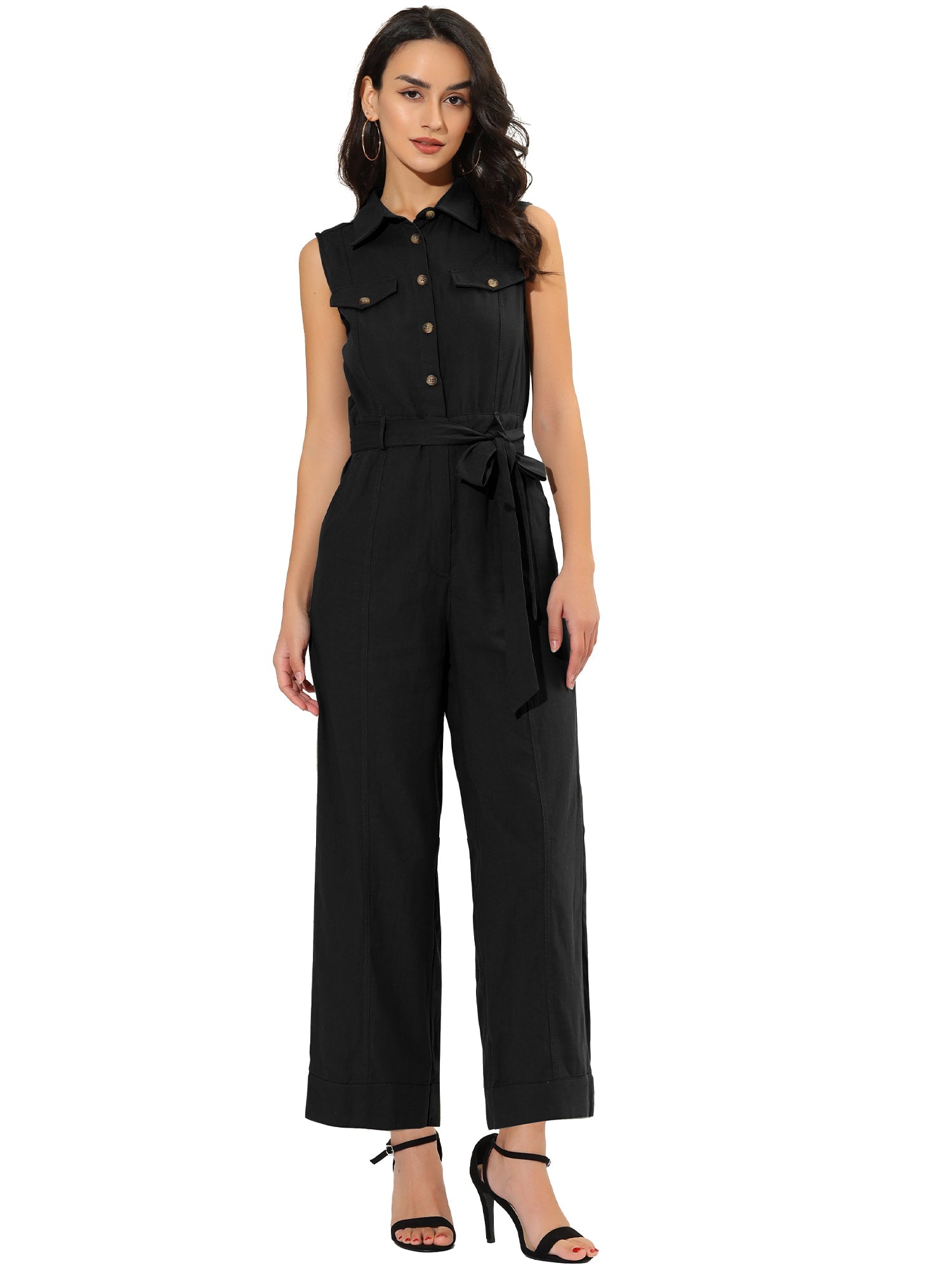 Cotviera - Women’s Button Down Wide Leg Jumpsuit