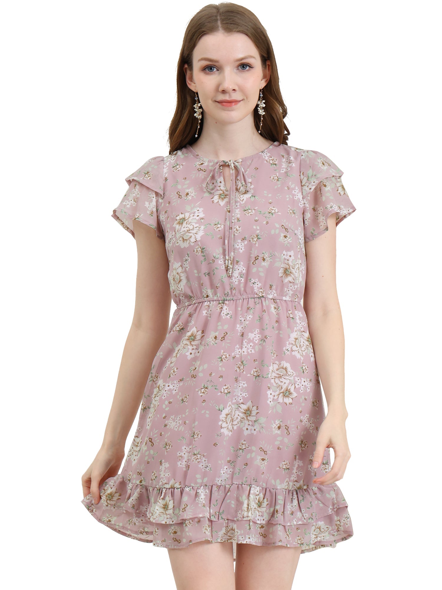 Rufflora - Women’s Floral Ruffle Sleeve Dress
