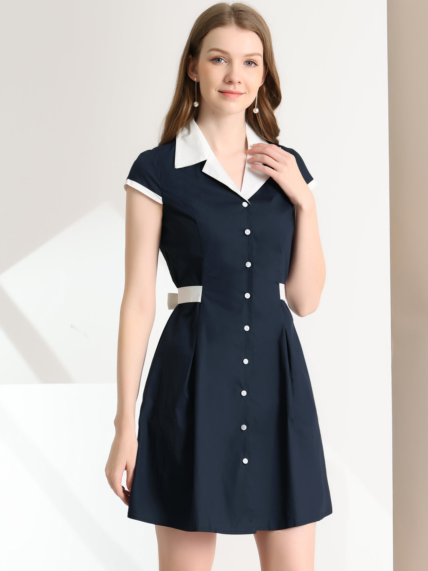 Calivra – Women’s Cotton Camp Collar Shirt Dress