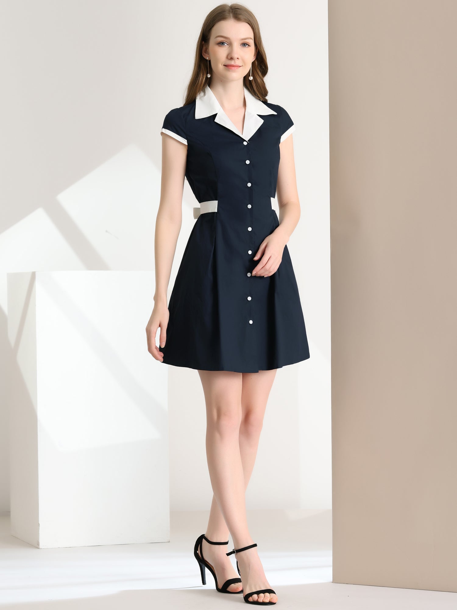 Calivra – Women’s Cotton Camp Collar Shirt Dress