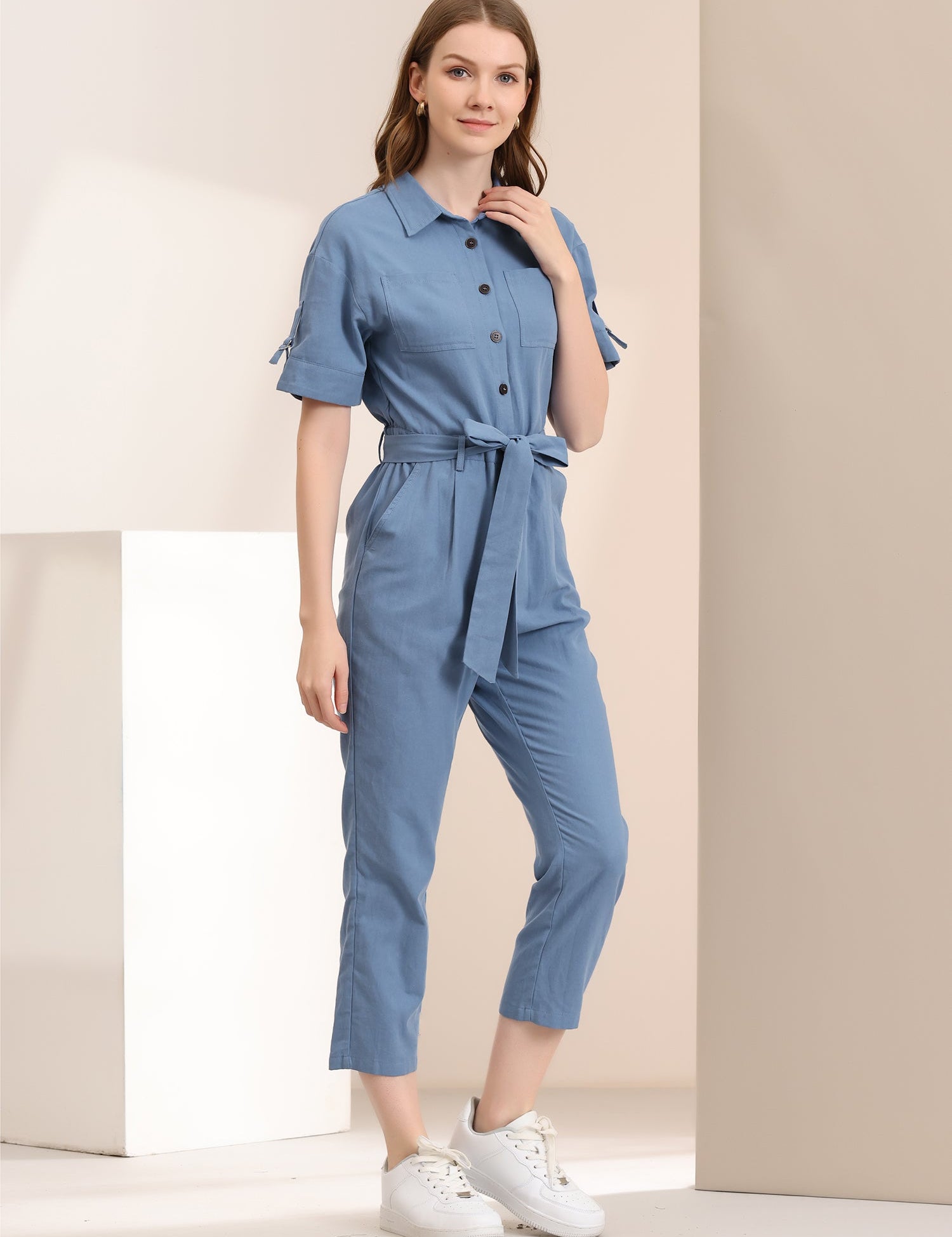 Velmira – Women’s Cotton Cargo Tie-Waist Jumpsuit