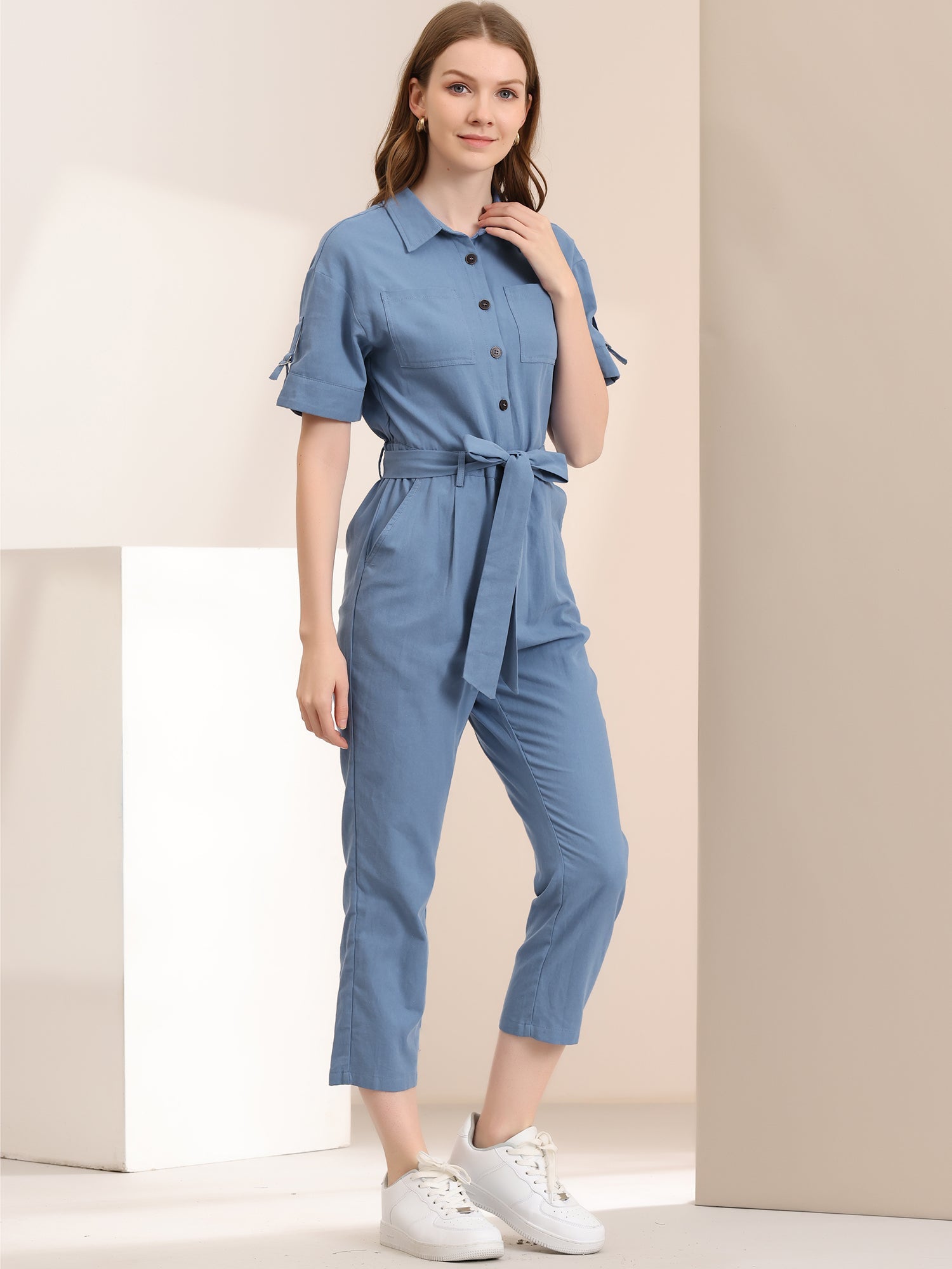 Velmira – Women’s Cotton Cargo Tie-Waist Jumpsuit