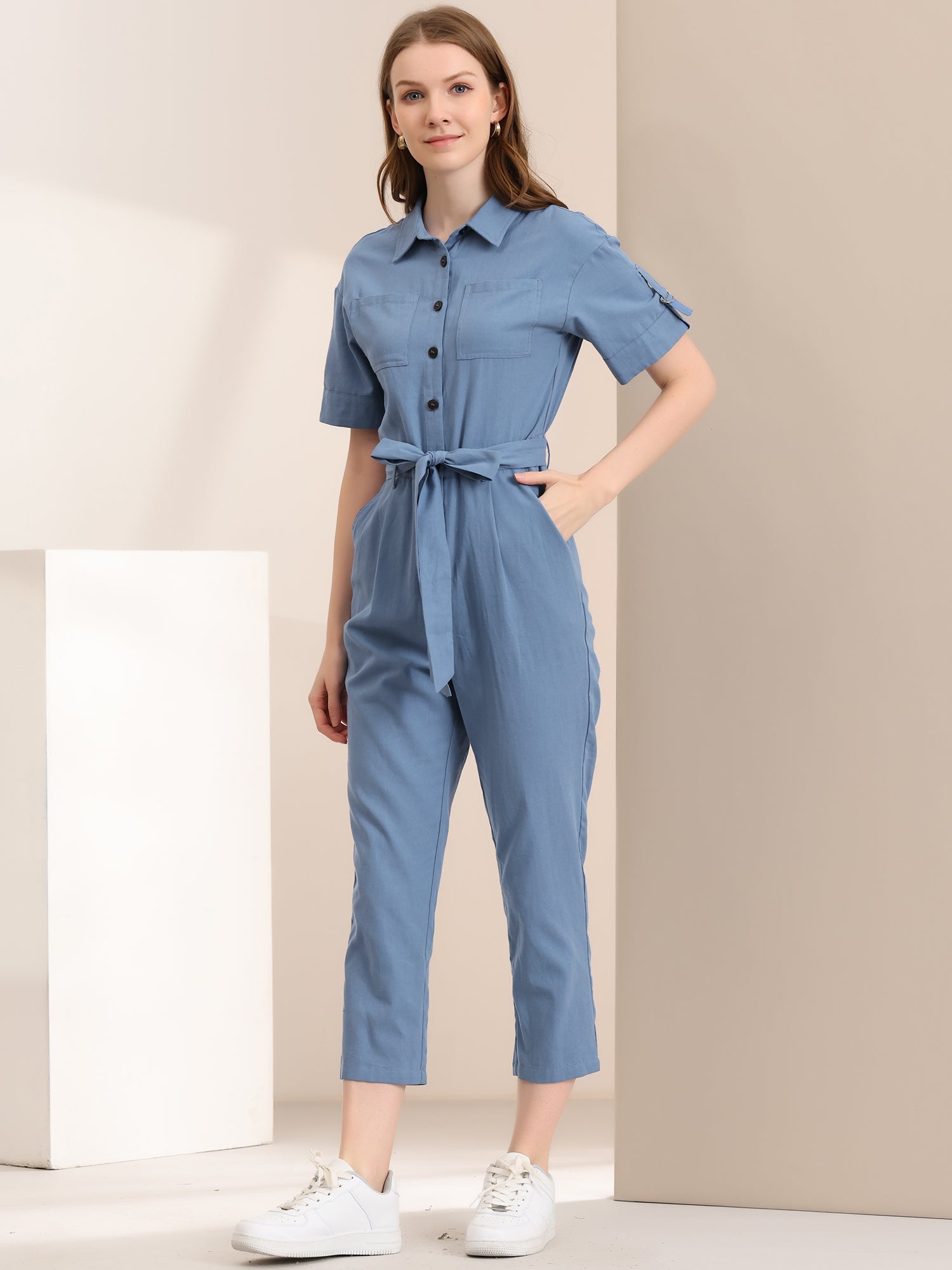 Velmira – Women’s Cotton Cargo Tie-Waist Jumpsuit