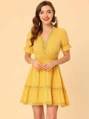 Solmira – Women’s Boho Puff Sleeve Tiered Dress