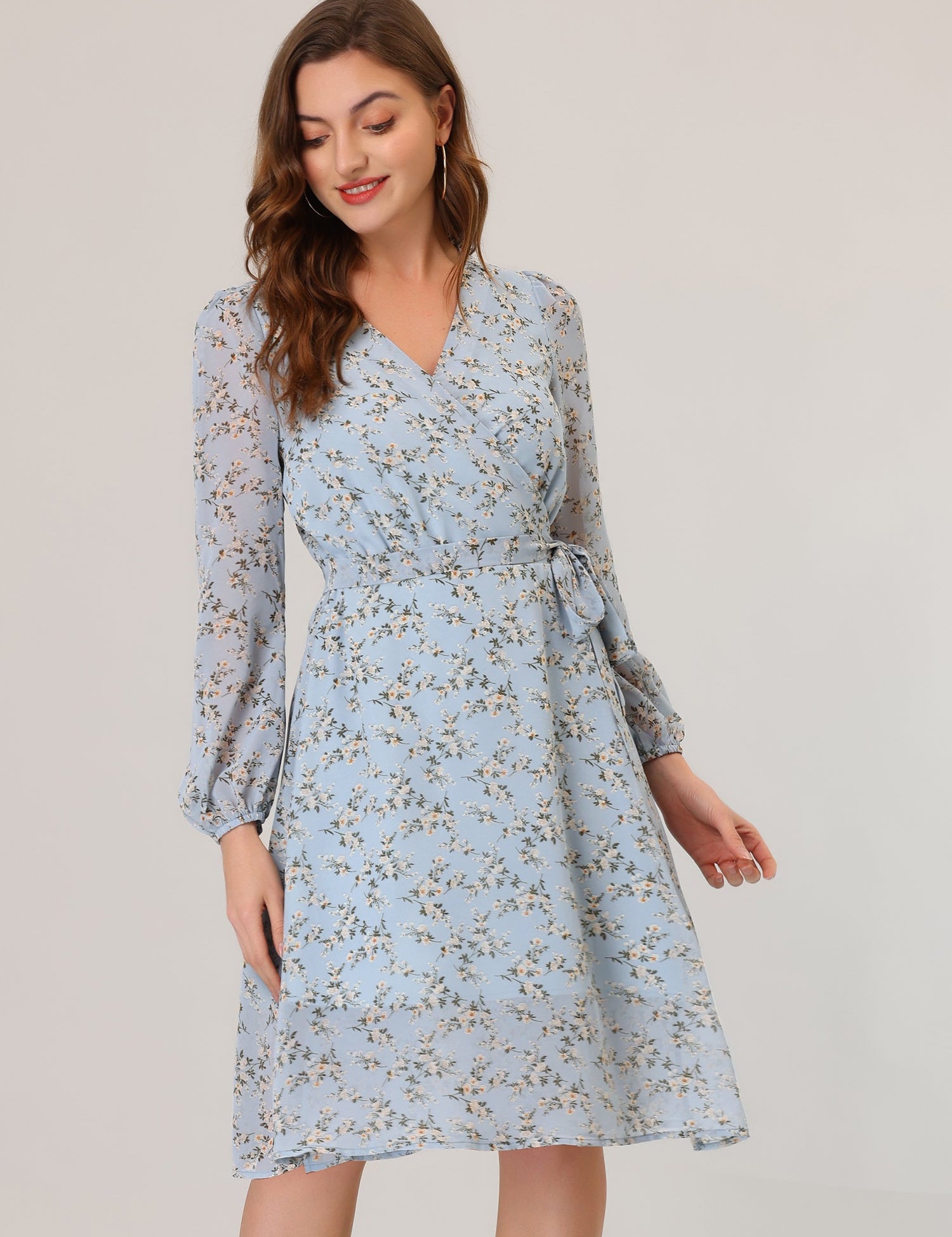 Florivelle - Women’s Wrap V-Neck Floral Midi Dress