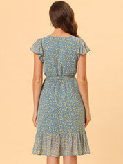 Florvella - Women’s Floral Square Neck A-Line Dress