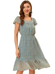 Florvella - Women’s Floral Square Neck A-Line Dress