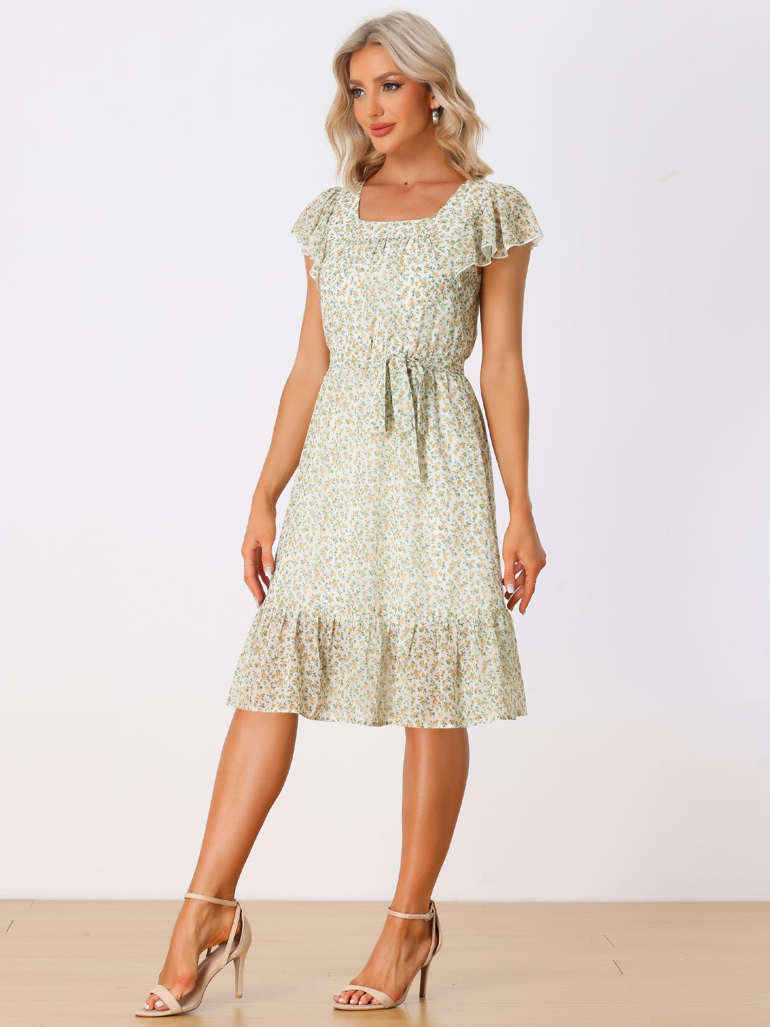 Florvella - Women’s Floral Square Neck A-Line Dress