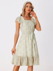 Florvella - Women’s Floral Square Neck A-Line Dress