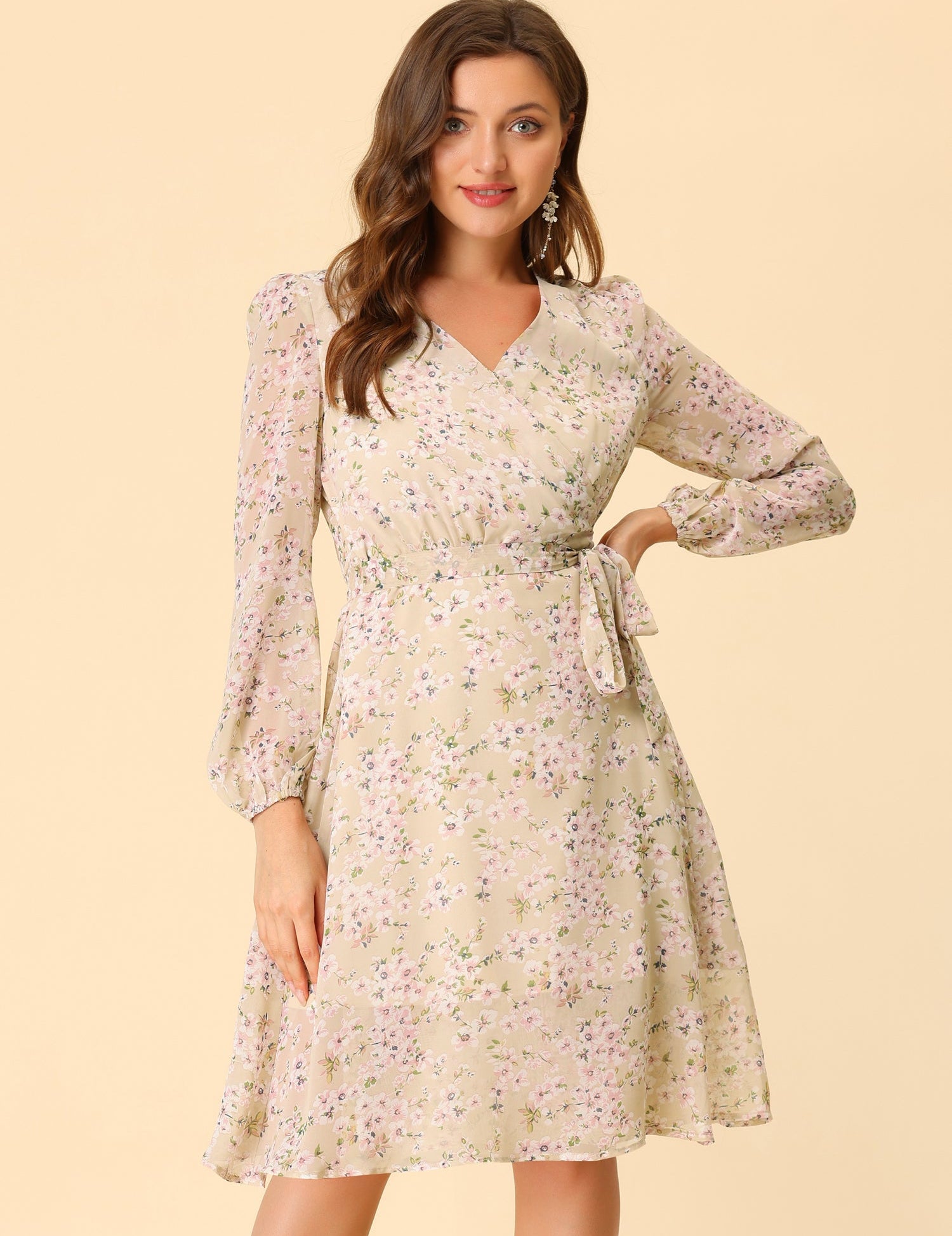 Florivelle - Women’s Wrap V-Neck Floral Midi Dress