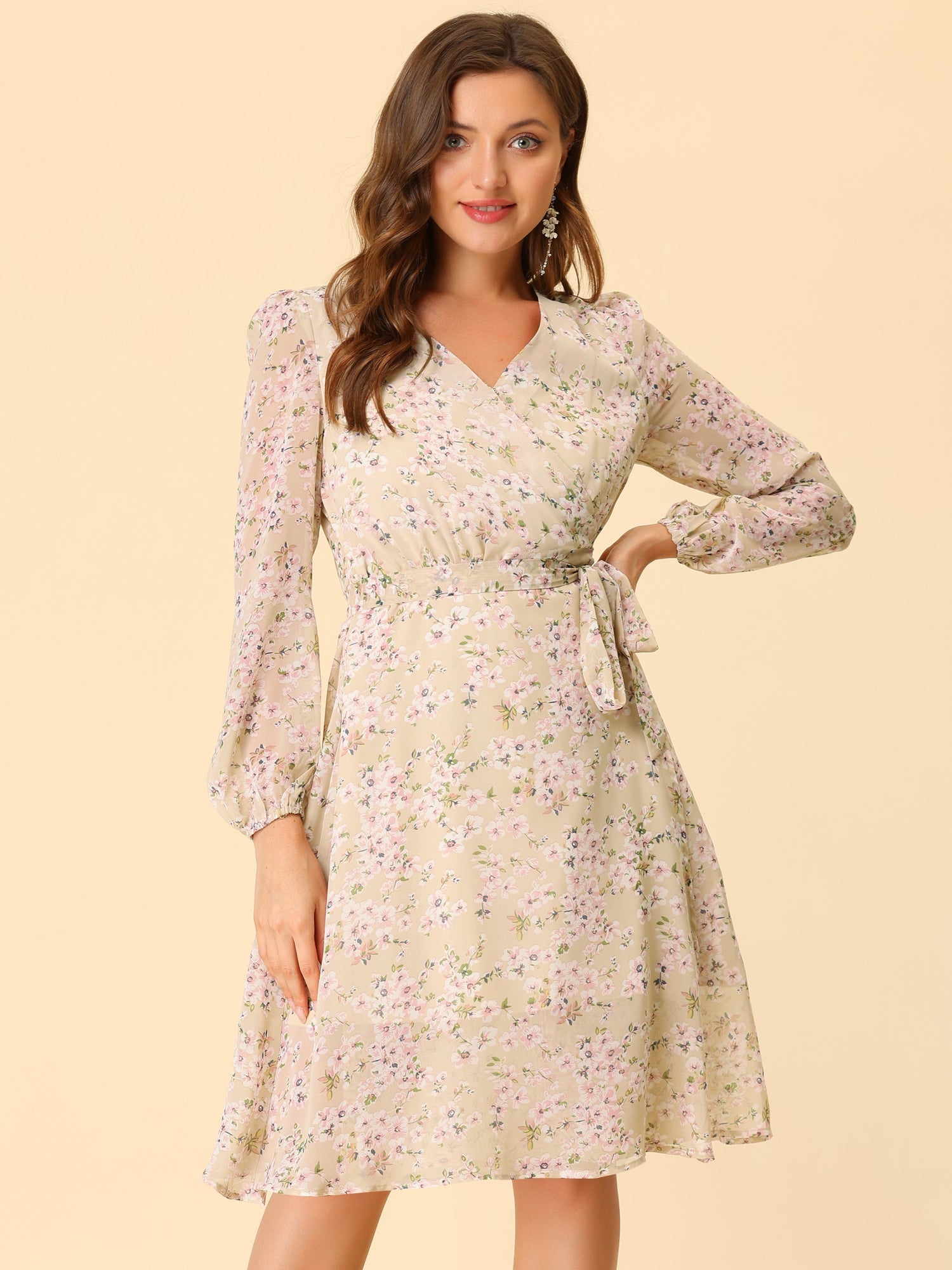 Florivelle - Women’s Wrap V-Neck Floral Midi Dress