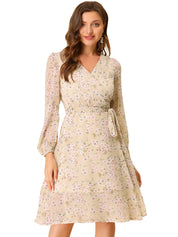 Florivelle - Women’s Wrap V-Neck Floral Midi Dress