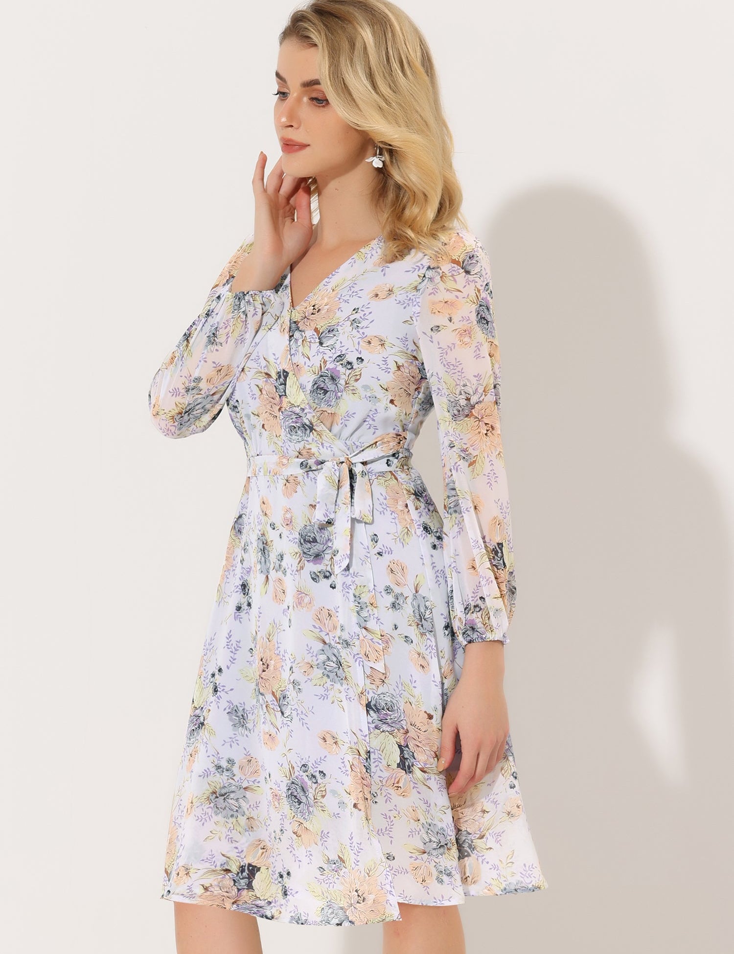 Florivelle - Women’s Wrap V-Neck Floral Midi Dress