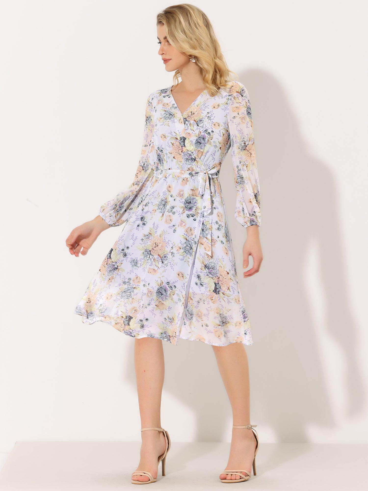 Florivelle - Women’s Wrap V-Neck Floral Midi Dress