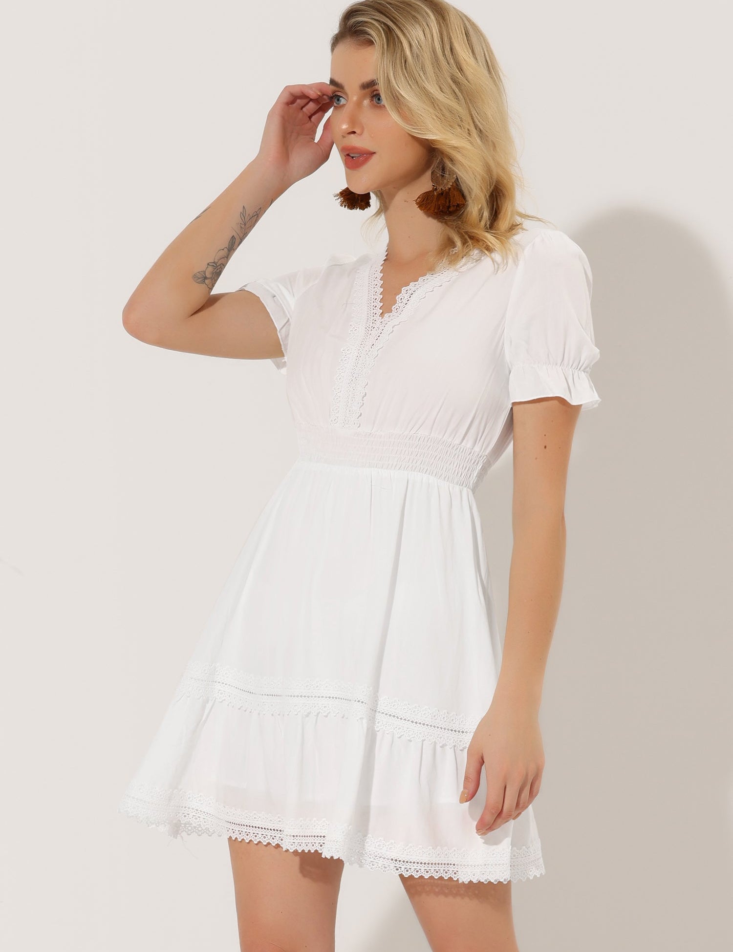 Solmira – Women’s Boho Puff Sleeve Tiered Dress