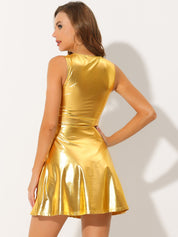Aurexelle – Women’s Metallic High-Waist Sleeveless Dress