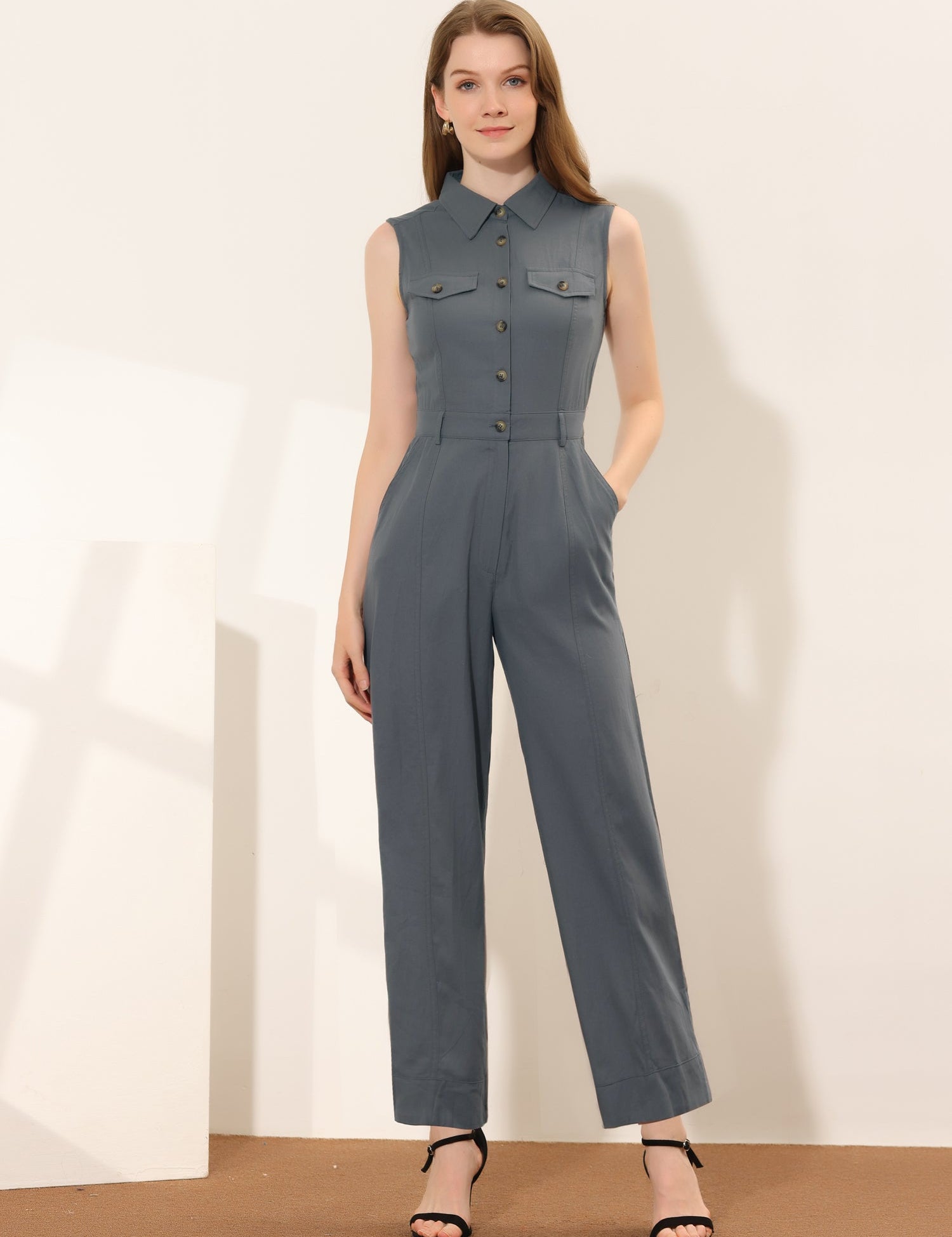 Cotviera - Women’s Button Down Wide Leg Jumpsuit
