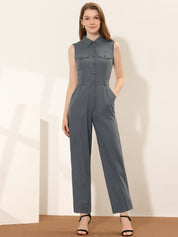 Cotviera - Women’s Button Down Wide Leg Jumpsuit