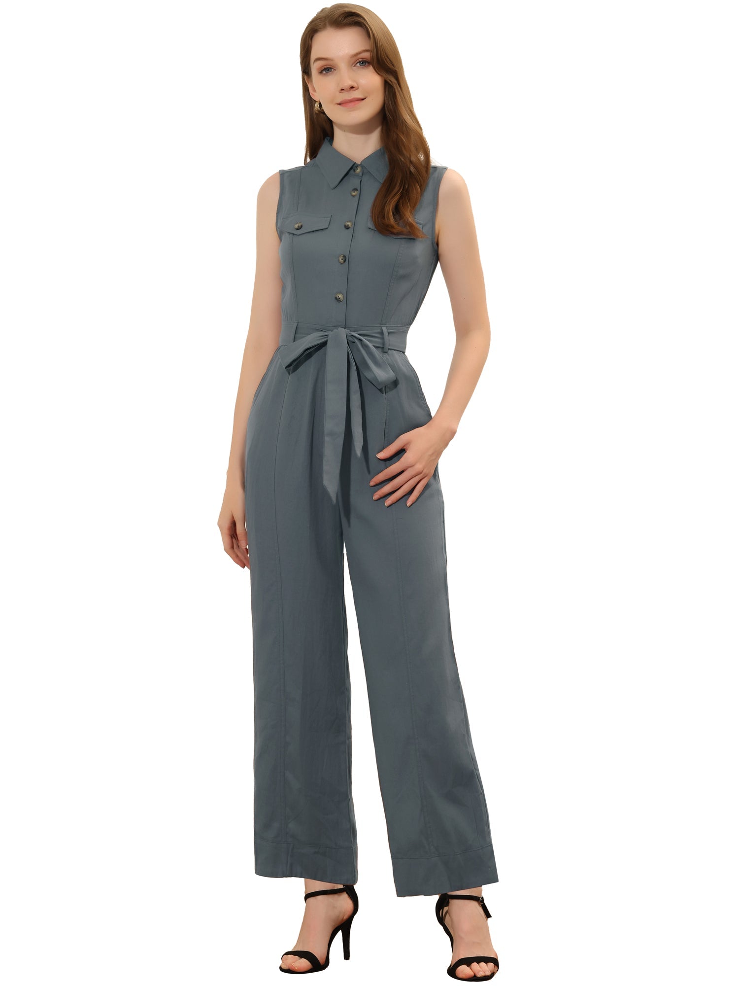 Cotviera - Women’s Button Down Wide Leg Jumpsuit