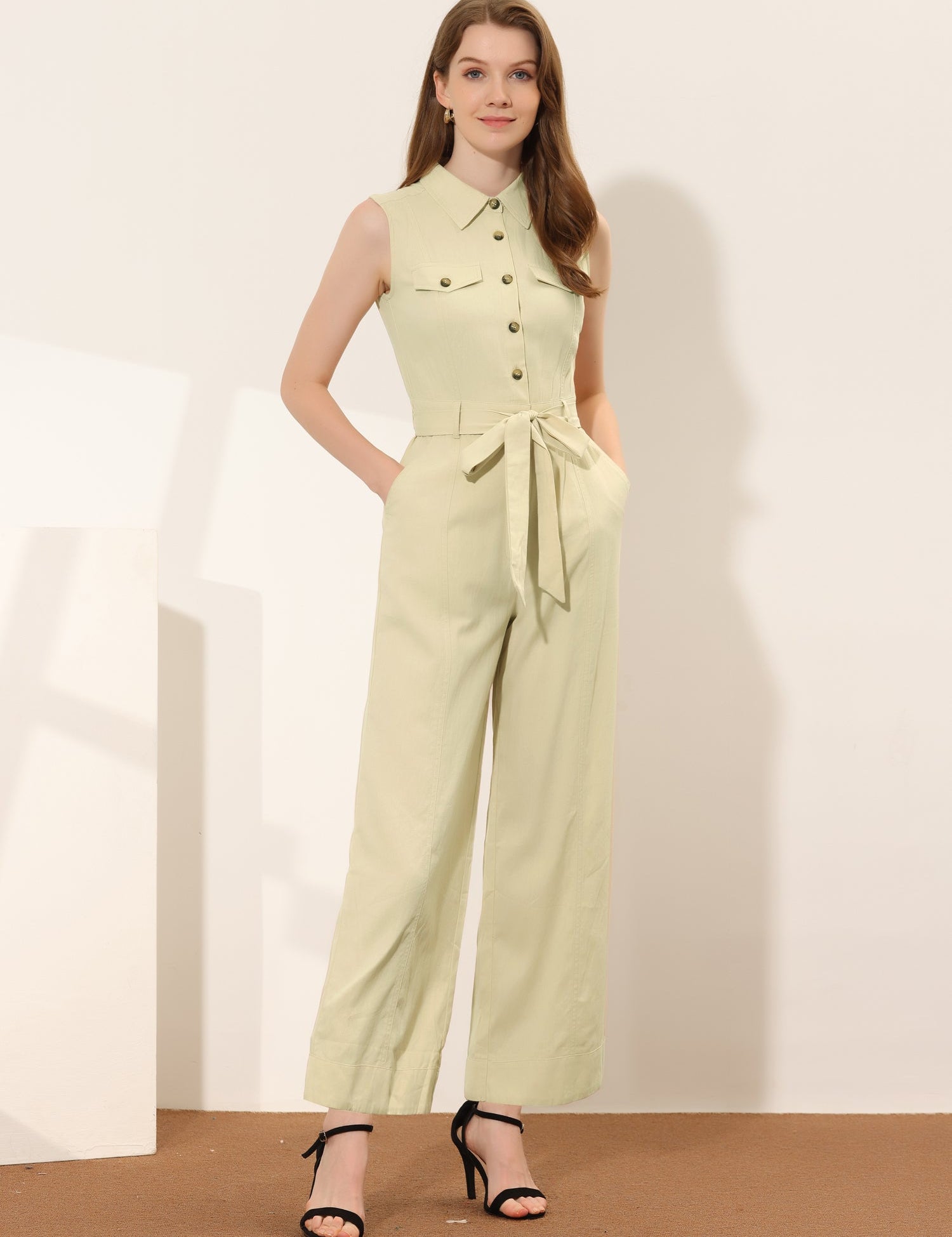 Cotviera - Women’s Button Down Wide Leg Jumpsuit