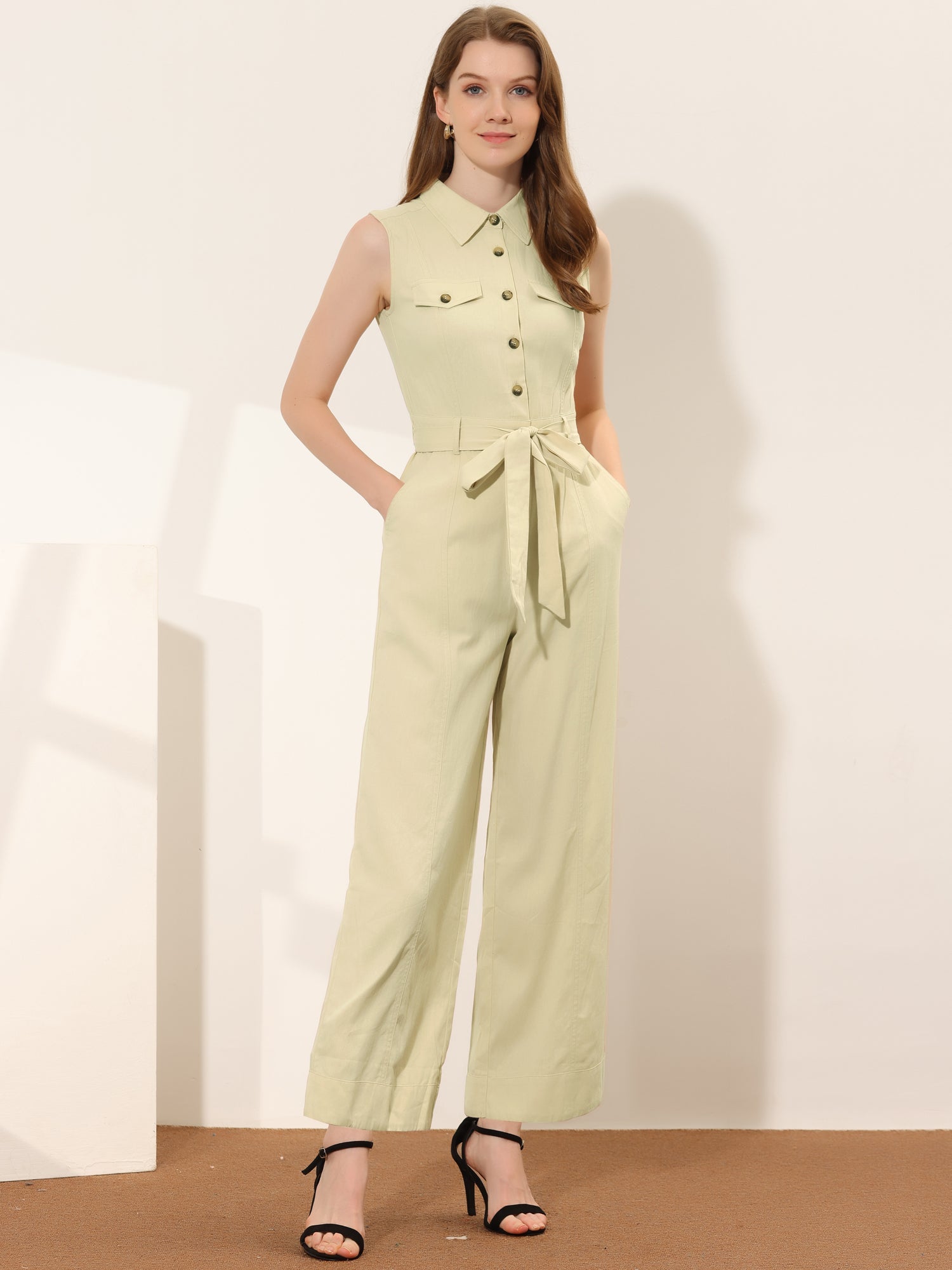 Cotviera - Women’s Button Down Wide Leg Jumpsuit
