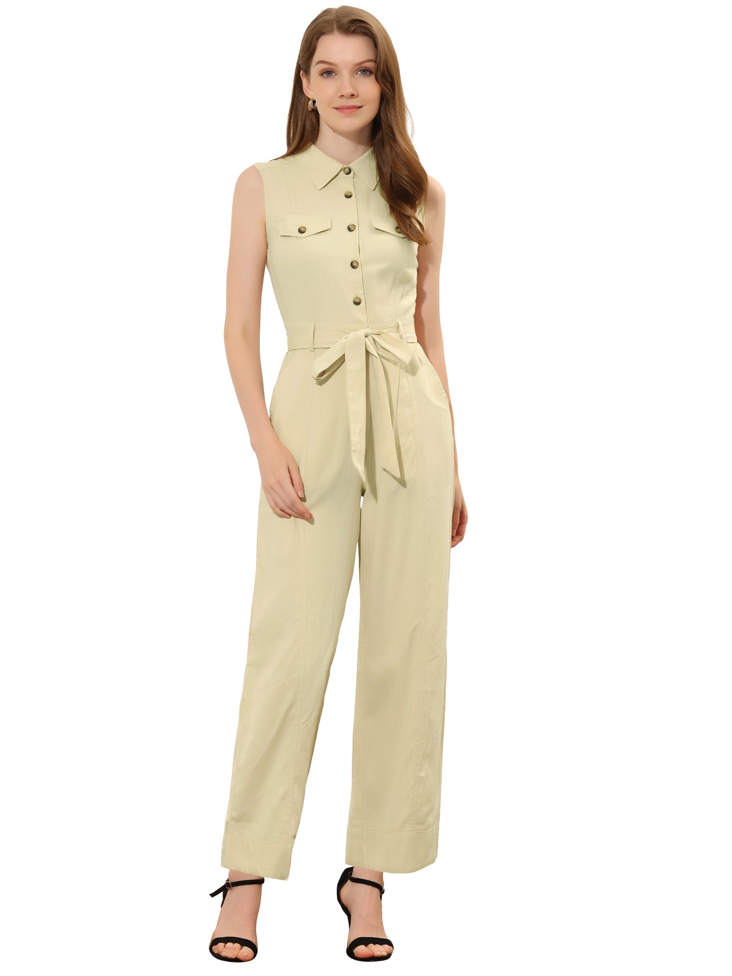 Cotviera - Women’s Button Down Wide Leg Jumpsuit