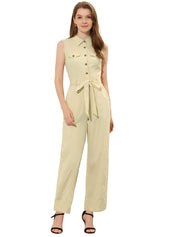 Cotviera - Women’s Button Down Wide Leg Jumpsuit