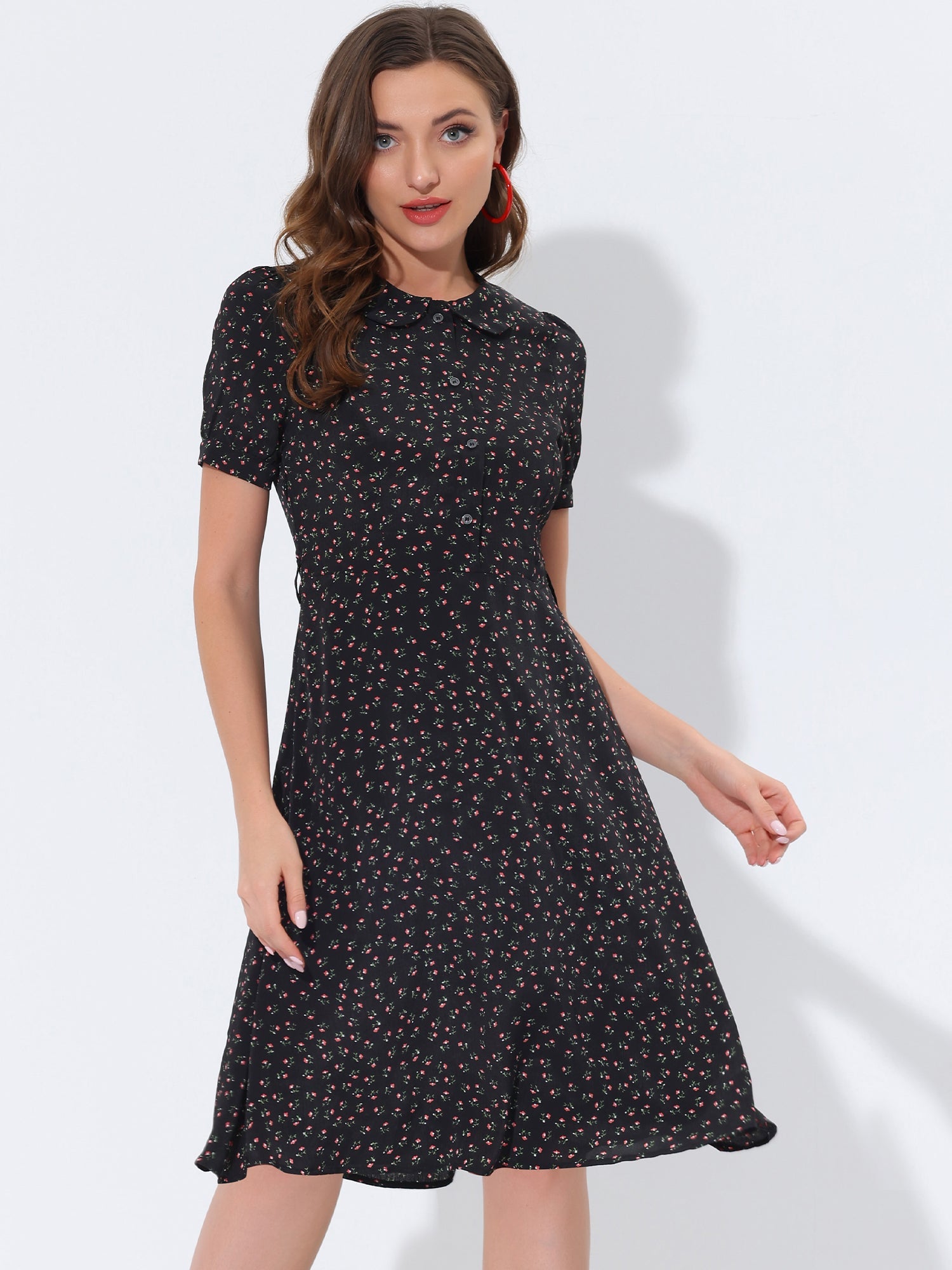 Petrella - Women’s Floral Peter Pan Collar Dress