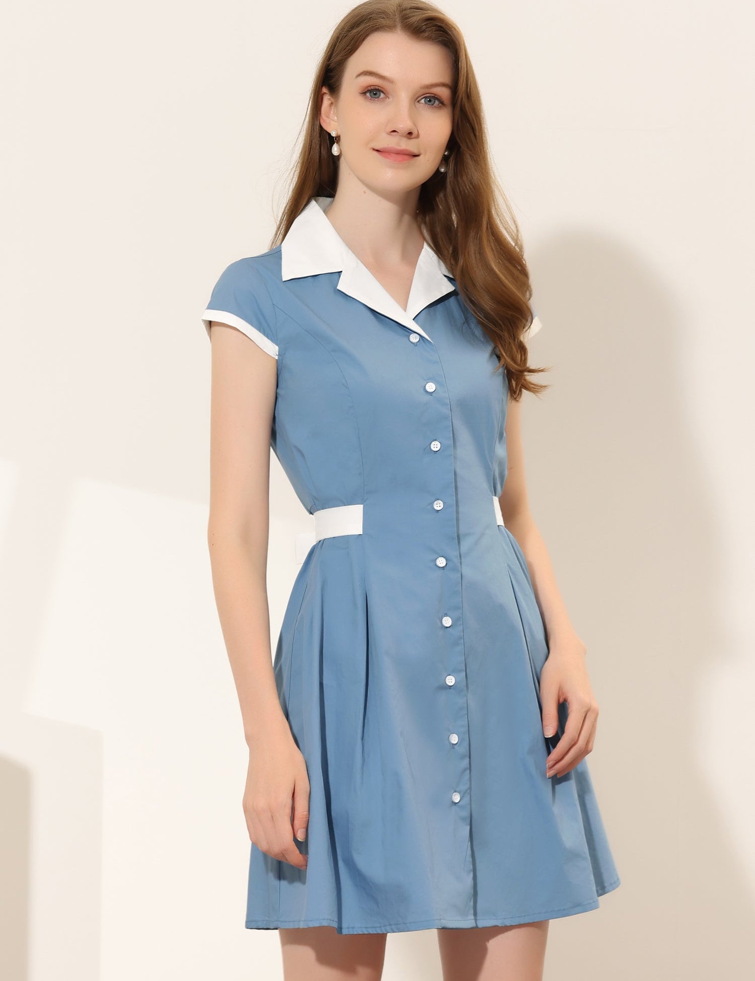 Calivra – Women’s Cotton Camp Collar Shirt Dress