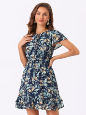 Rufflora - Women’s Floral Ruffle Sleeve Dress