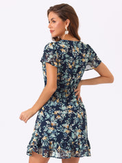 Rufflora - Women’s Floral Ruffle Sleeve Dress
