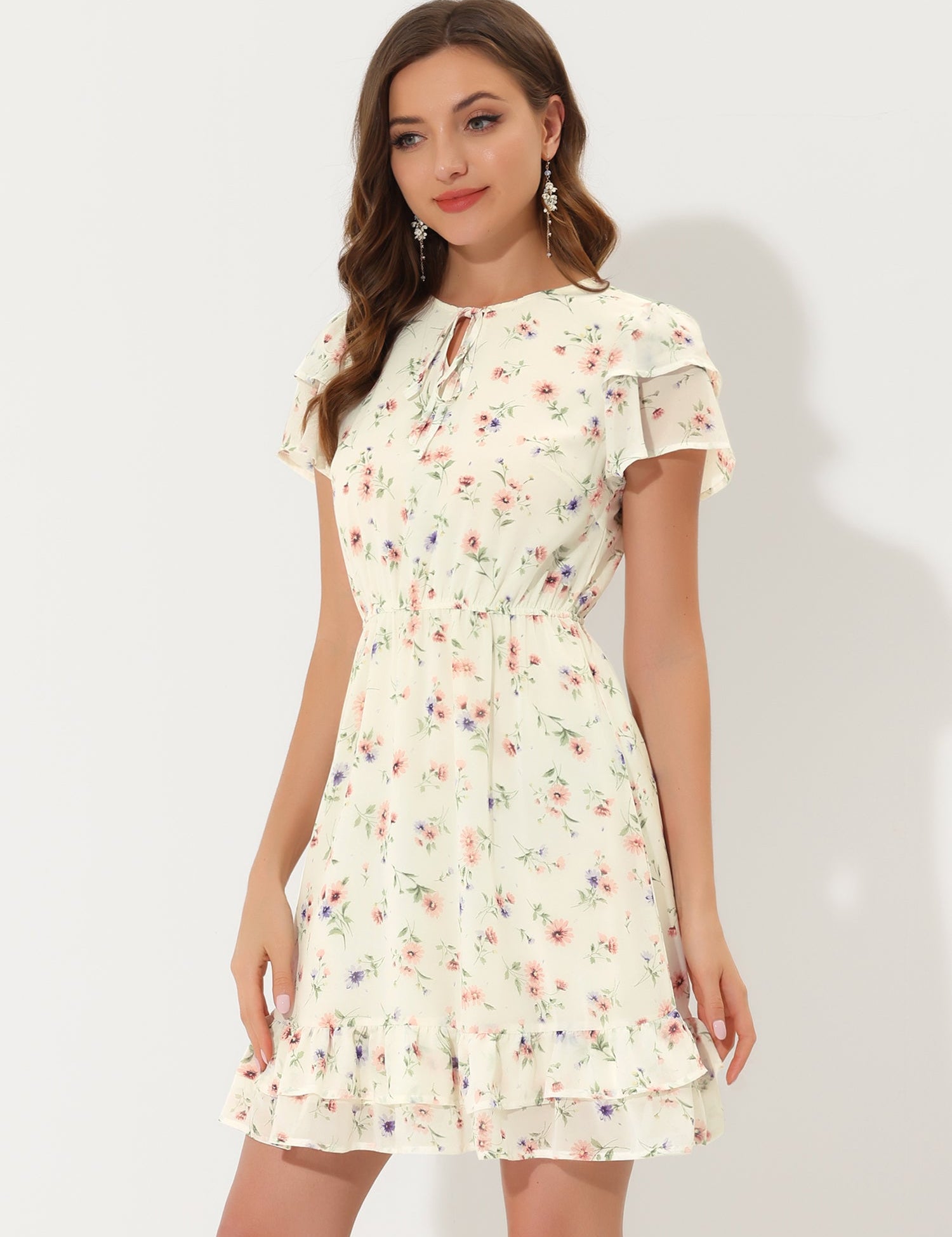 Rufflora - Women’s Floral Ruffle Sleeve Dress