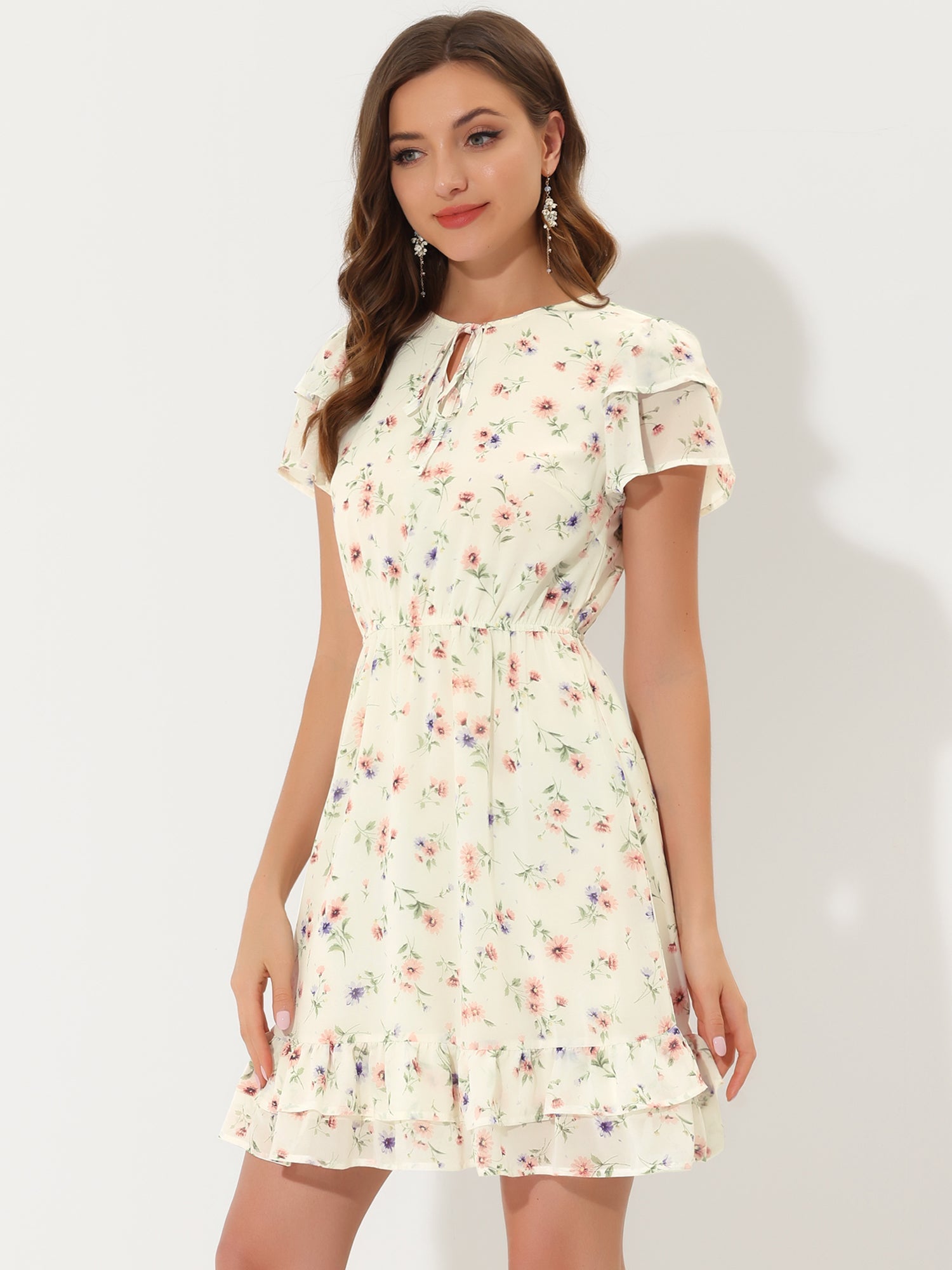 Rufflora - Women’s Floral Ruffle Sleeve Dress