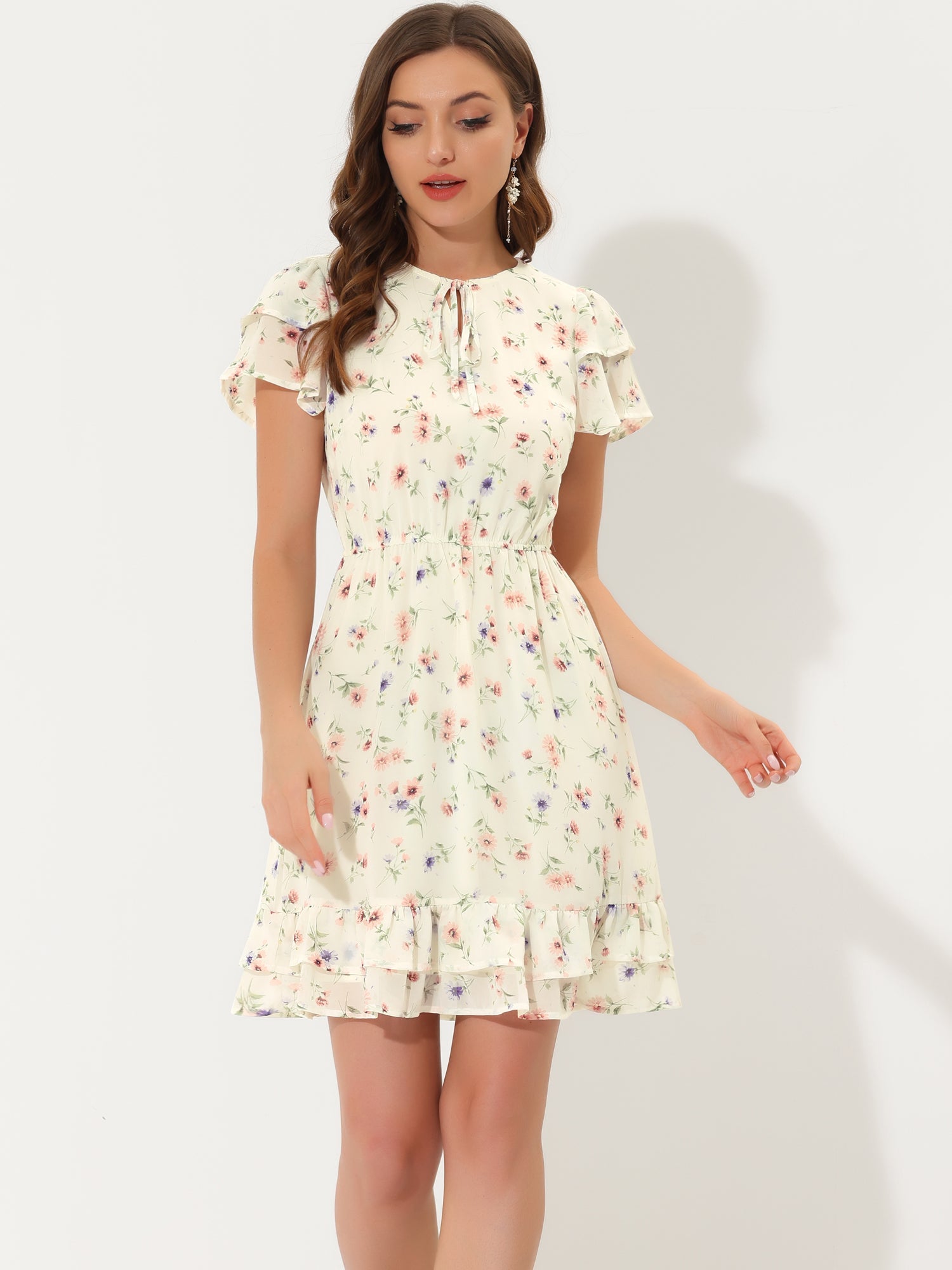 Rufflora - Women’s Floral Ruffle Sleeve Dress